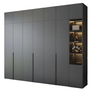 Armadio a 6 Ante Scorrevoli in Stile Minimalista di Lusso, Grigio, con Mobile Superiore e Laterale per Arredamento Domestico - Product Image 1