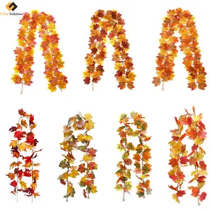 Dekorasi musim gugur DIY, dekorasi karangan bunga daun Maple gantung, karangan bunga anggur buatan, dekorasi Thanksgiving untuk rumah