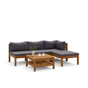 Set Lounge da Giardino in Teak con Cuscini Grigio Scuro, Arredamento da Esterno 6 Posti, Design Contemporaneo Resistente alle Intemperie - Product Image 1