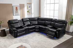 Fabrikant Kunstlederen Elektrisch Verstelbare Hoekbank met L-vormige Sofa, Stoel, Ingebouwde Speaker en LED-strip, Meubelset voor Thuisbioscoop - Product Image 4