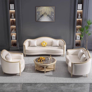 Set di Divani in Pelle di Lusso Moderno per Villa, Divano con Struttura in Legno Curvo e Imbottitura in Spugna per Arredamento Soggiorno - Product Image 2
