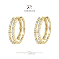Boucles d'oreilles Huggie à double couche pavées de moissanite, en argent sterling 925 plaqué or 18 carats, bijoux fins pour femmes