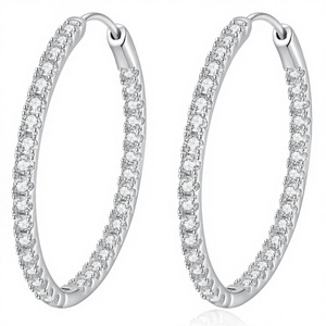 Pendientes de Aro de Lujo al por Mayor de Plata de Ley 925 con Moissanita Completa VVS Color D de 35mm para Mujer, de Terceros - Product Image 3