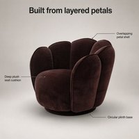 Fauteuil d'appoint rond en velours marron foncé, design pétale, fauteuil lounge rembourré en peluche avec bordure passepoilée, siège pour salon et maison