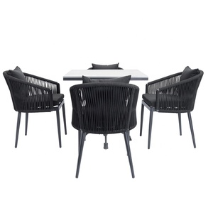Black Cafe portico 5 pezzi Set da pranzo mobili giardino esterno tavolo in alluminio corda e 4 sedie per esterni - Product Image 2