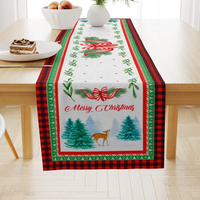 Nouvelle cheminée de table de Noël écologique et créative, imprimée de dessins animés, en lin à carreaux rouges et noirs, 180*33cm