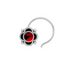 Bijou de piercing artisanal indien fait main en argent sterling 925 avec grenat rouge rond, serti en coupelle, pour femmes et jeunes filles - Product Image 1