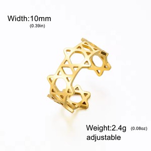 10mm Wide Hexagram <b>Adjustable</b> <b>Ring</b>, Unisex Gold Plated Stainless Steel Classic Pinky <b>Ring</b>, Jewelry Gift - Product Image 6