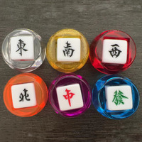 Set Indikator Angin Mahjong Akrilik Kristal 22mm, 6 Buah Ubin Angin Empat Arah & Naga, 9 Pilihan Warna