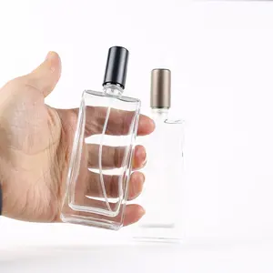 Vente en gros de luxe 50 ml bouteilles de parfum vides en verre de forme carrée, bouteilles de parfum rechargeables 50 ml