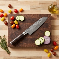 Couteau de chef moderne minimaliste à finition martelée de 7 pouces, manche en bois de rose, pour trancher, couper en dés, la viande, couteau Santoku Damas VG10 à 67 couches