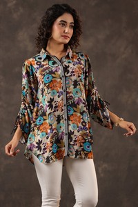 Camisa de Diseño Moderna para Mujer, con Estampado Floral, Estilo Túnica, Botones al Frente, Elegante, Casual, Manga Larga - Product Image 5