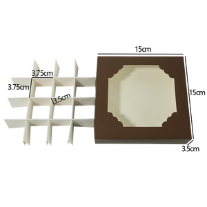 Caja <span class=keywords><strong>de</strong></span> embalaje <span class=keywords><strong>de</strong></span> papel <span class=keywords><strong>de</strong></span> 16 cuadrículas para galletas, dulces, Chocolate, macaron, con tapa transparente para ventana <span class=keywords><strong>de</strong></span> mascotas, color chocolate - Product Image 6