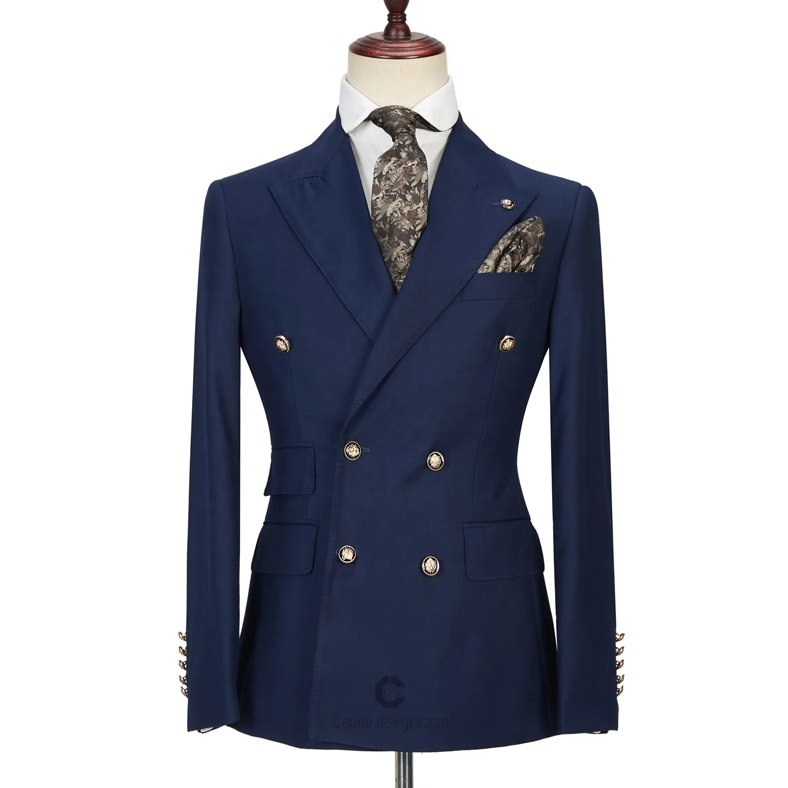 High Quality Custom Blue Dark Double Breasted Men Blazer Suit for Men Slim Fit Blazer two Piece Suit