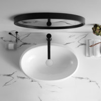 Lavabo ovale moderne à poser sur comptoir en céramique et surface solide avec égouttoir, capacité 9L, facile à nettoyer