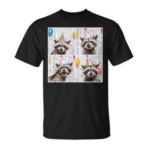 Camiseta Raccoon Photobooth con diseño de sombrero de cumpleaños, unisex, talla pequeña, estampado de animales, regalo divertido para niños y adultos - Product Image 1