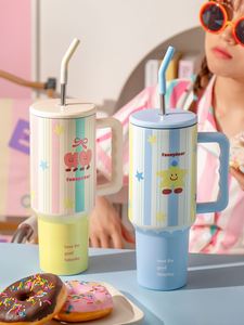 <b>Macaron</b>-colored Large-capacity Stainless Steel Car Cup with Drinking Straw and Water Bottle - Product Image 5