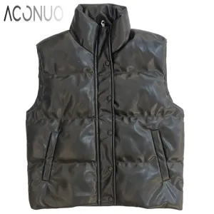 Custom Streetwear Men's vest winter puffer leather vest men classic veste cotton padded