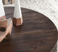 Table basse ronde en bois de luxe moderne avec structure en acier, facile à nettoyer, meubles de salon pour appartement