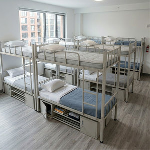 Cama litera doble metálica industrial moderna con gabinetes para dormitorios escolares, hoteles, alojamiento para el personal y sitios de construcción - Product Image 3