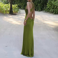 OEM/Vente en gros Robe sirène de luxe pour femme, verte, sexy, entrecroisée, dos, col en V, robe élégante longueur plancher