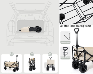 All-Terrain Camping Utility <strong>Cart</strong> Adjustable Handle Heavy-Duty Folding Wagons for <strong>Beach</strong> Garden Grocery Outdoor Adventures - Product Image 2