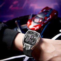 Montre à quartz pour homme de la série Custom Engine, cadran carré, bracelet en silicone lumineux, boîtier en acrylique, luxe, ODM, tendance, distinctive, OEM