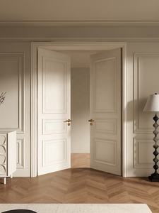 Puerta corredera interior de doble hoja de MDF de madera maciza de lujo moderna Estilo de diseño francés <span class=keywords><strong>pintado</strong></span> en <span class=keywords><strong>blanco</strong></span> para apartamentos Hoteles Villas - Product Image 2