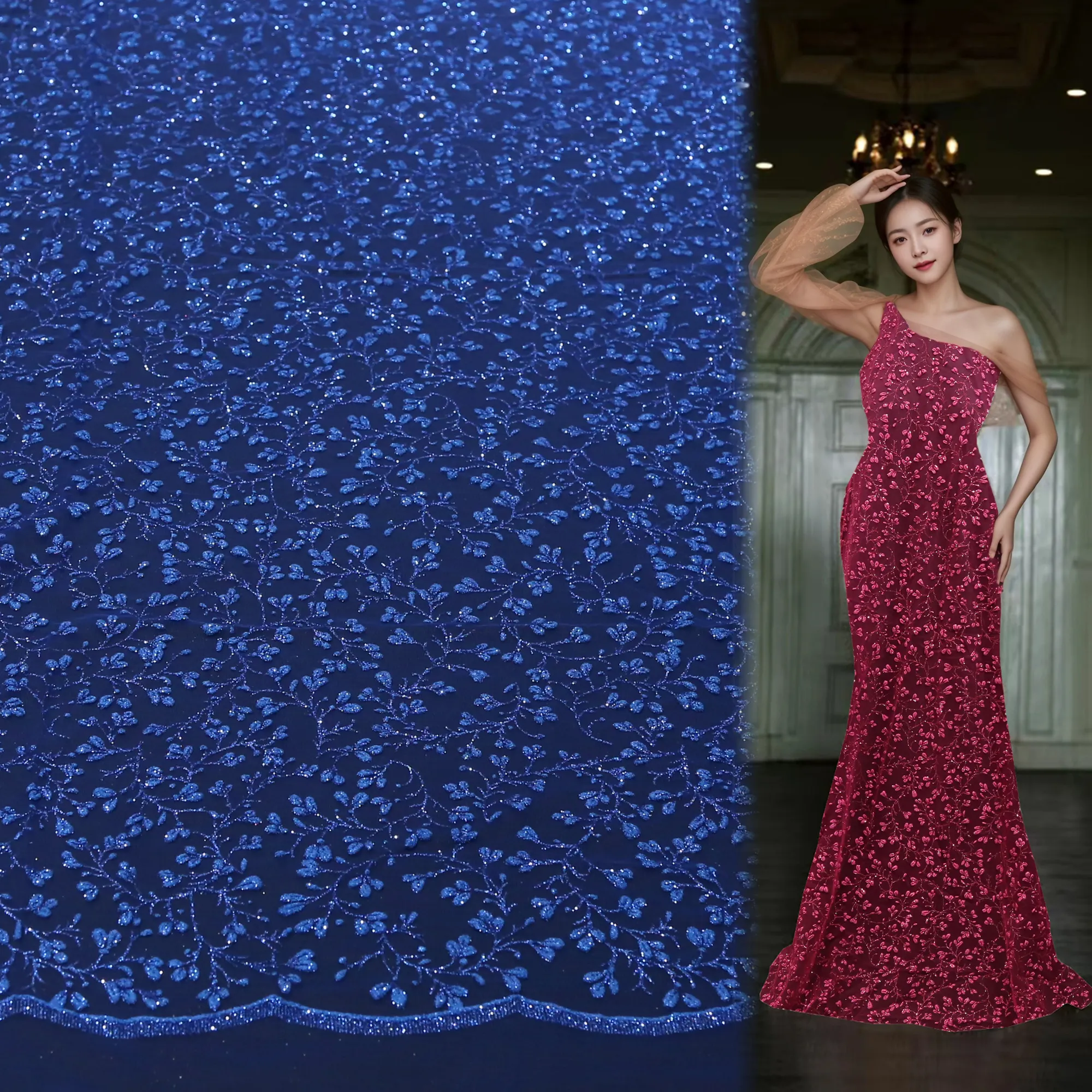 Mới Được Thiết Kế Và Tùy Chỉnh Trắng Lấp Lánh Miếng Bọt Biển Sequin Wedding Dress Vải Miếng Bọt Biển Ren Vải Thụy Sĩ