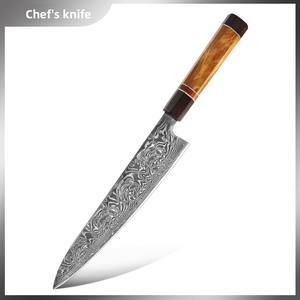 Couteau de chef professionnel de haute qualité en acier Damas vintage, durable, Santoku, hachoir à viande, boucher, ambidextre, bois - Product Image 6