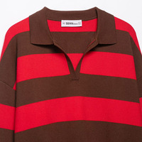 PB&ZA Femme 2025 Nouvelle Collection Automne Pull Tricoté Rayé Col Polo Vintage Manches Longues Chic