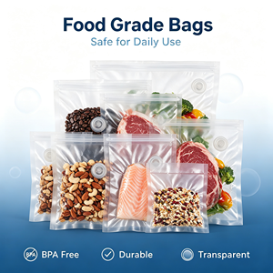 Food Grade Vacuum Zipper <b>Bags</b> Transparent BPA Free Resealable Plastic Pouches for Meat Dry Food Storage - Product Image 1