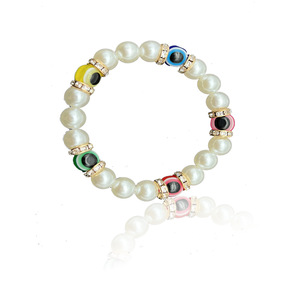Bracelet élastique en pierre volcanique œil turc bleu, imitation perle sertie, bijou unisexe, cadeau - Product Image 5