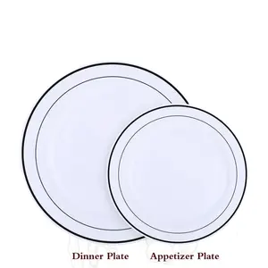 Plato de anillo, vajilla desechable redonda de oro blanco, juego de platos y cubiertos de plástico, PS platos de plástico para fiestas, se acepta Color blanco dorado