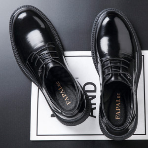 Chaussures habillées en cuir noir pour hommes FAPALEO, bout rond, pour affaires et bureau, couleur unie, lacets avant, épaisseur standard - Product Image 2
