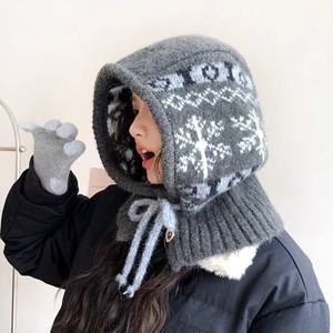 Fair Isle Knitted Wool Balaclava Hat With Neck Warmer For Women Autumn Winter Windproof Gray 56-58Cm - Product Image 1