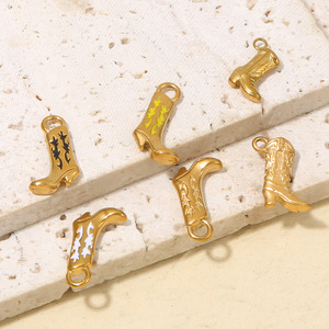 Western Cowboy <b>Boot</b> Pendant PVD 18K Gold Plated Stainless Steel Charms Bracelet Necklace Jewelry DIY Making Gift | Waterproof - Product Image 5