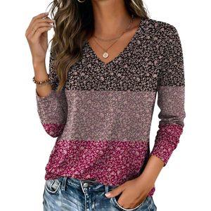 Blusa de manga larga con cuello en V para mujer, estampado floral, informal, para el trabajo, camisa de popelina elástica, tallas S a 3XL - Product Image 1