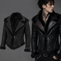 Blouson en cuir PU noir pour homme, style motard, avec garniture en fausse fourrure et clous, vêtement d'extérieur vegan style punk rock, logo personnalisé, fournisseurs en gros