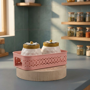 Juego de Recipientes para Especias con Tapas de Madera, Diseño Floral, Herméticos, para Almacenamiento de Alimentos, con Bandeja Rosa Hecha a Mano - Product Image 4