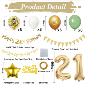 Bannière <span class=keywords><strong>Joyeux</strong></span> 21e <span class=keywords><strong>Anniversaire</strong></span> Dorée Métallique, <span class=keywords><strong>Guirlande</strong></span> d'étoiles, 21 Ballons en Aluminium, Ballons Imprimés, Décoration de Gâteau pour Fête d'<span class=keywords><strong>Anniversaire</strong></span> Adulte - Product Image 6