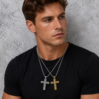 Kalung Hip Hop Perhiasan Baja Anti Karat Logam Berukir Pola Bunga Liontin Salib Kalung Salib Retro