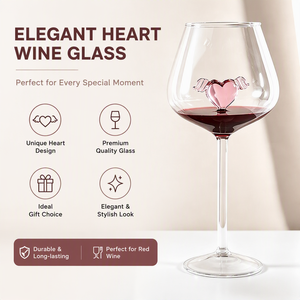 Verre à vin en verre borosilicate à motif cœur, avec pied, pour vin rouge, idéal pour les fêtes et la maison - Product Image 2