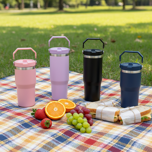Vaso de Acero Inoxidable de 30oz/20oz, Botella de Agua Deportiva para Exteriores con Asa y Tapa con Pajita Abatible, Antiderrames, Taza de Viaje - Product Image 1