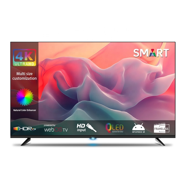 Wholesale 43-80 Inch QLED Smart Android TV Custom Logo Full HD Flat Screen with 120Hz Refresh Rate for Hotels