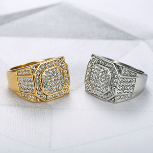 Men's Hexagon <b>Titanium</b> Steel <b>Ring</b> Gold Silver Micro Pave Full Diamond Party Jewelry - Product Image 4