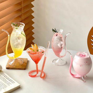 ユニークな透明な吸血鬼カクテル湾曲した麦わらガラスマティーニゴブレット喫煙パイプカクテルグラスバー用 - Product Image 6