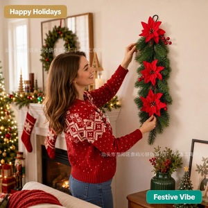 Décoration murale de Noël artificielle en aiguilles de pin et baies de poinsettia, 30cm-100cm, pour la maison - Product Image 2