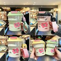 Vente en gros de tasses à café en acier inoxydable de qualité alimentaire 316 de 400 ml, motif floral mignon, thermos facile à nettoyer avec cordon portable détachable
