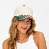 Gorra de Béisbol de Algodón con Estampado Floral, Gorra de 5 Paneles en Dos Tonos, Logotipo Bordado Personalizado para Hombre y Mujer